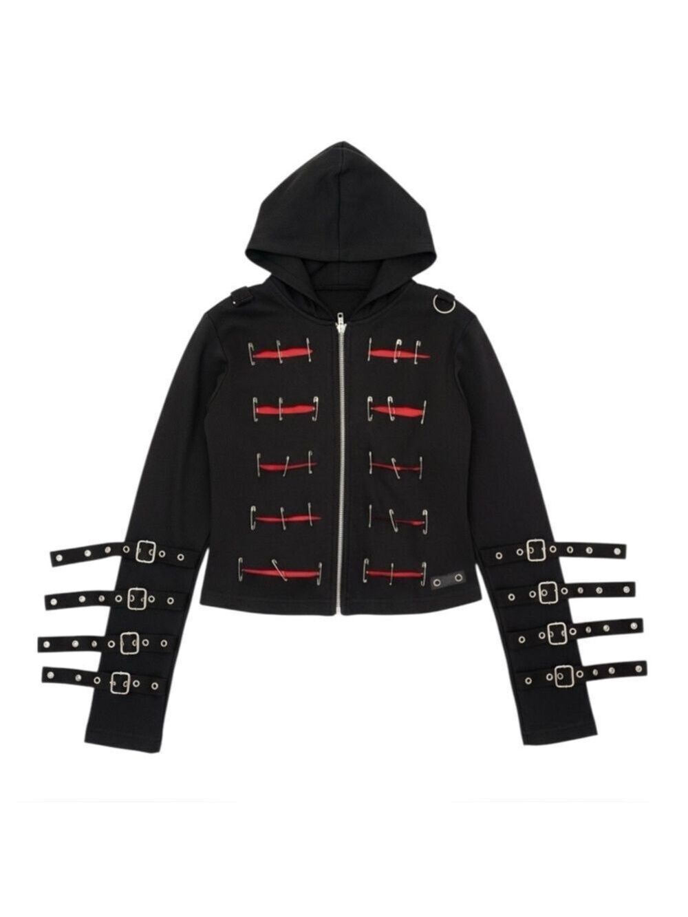 Sexy Dynamite London SDL Safety Pin Hoodie Y2K Goth Punk Black Juniors L Women S
